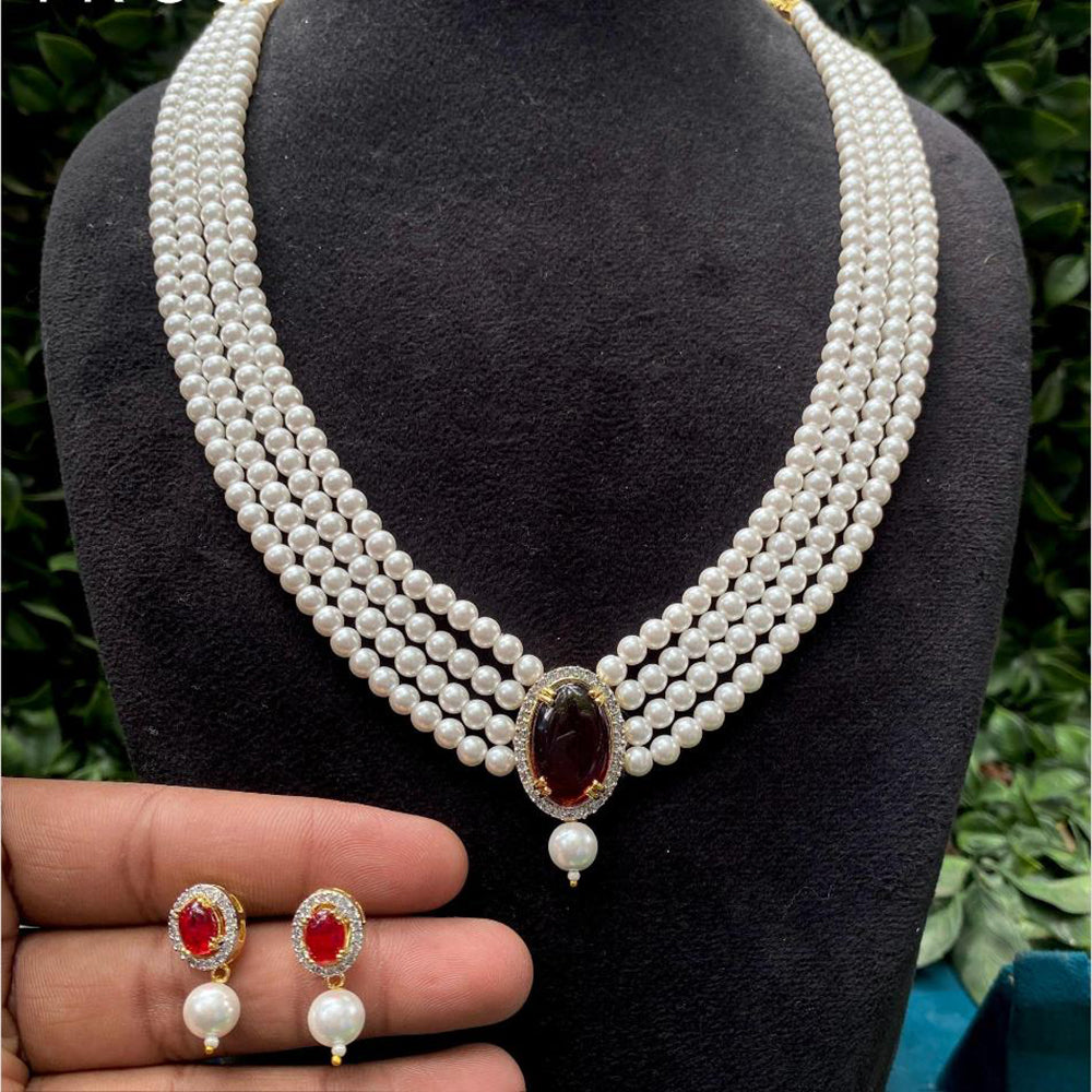 Amoliya Jewels Gold Plated Pota Stone And Pearls Long Necklace Set