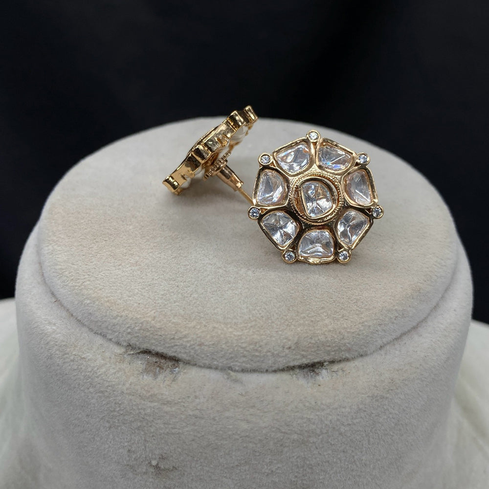 Amoliya Jewels Gold Plated Polki Kundan Stud Earrings
