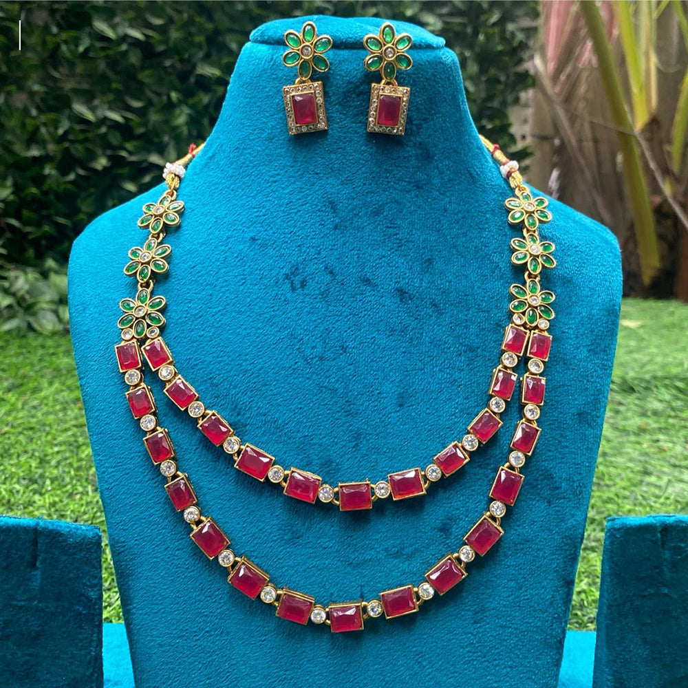Amoliya Jewels Gold Plated Pota Stone Necklace Set
