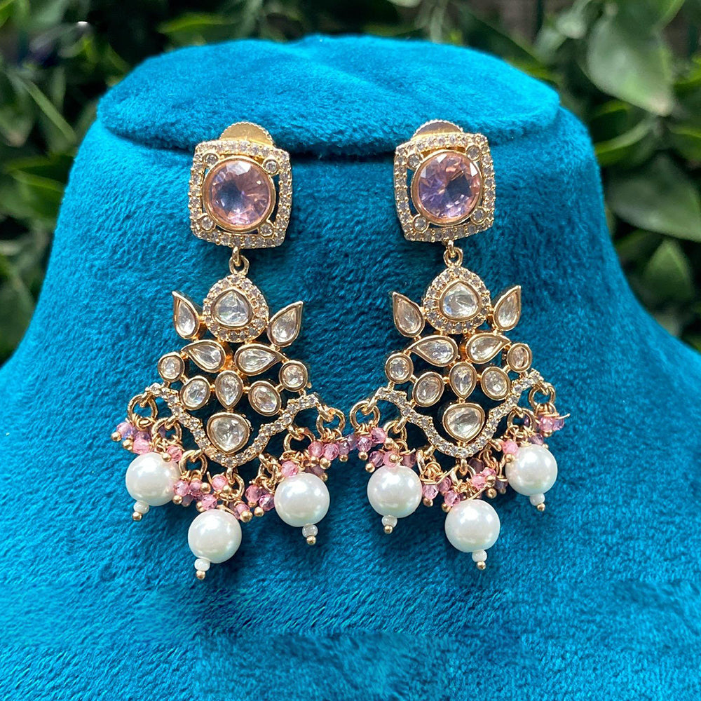 Amoliya Jewels Gold Plated Polki Kundan Dangler Earrings