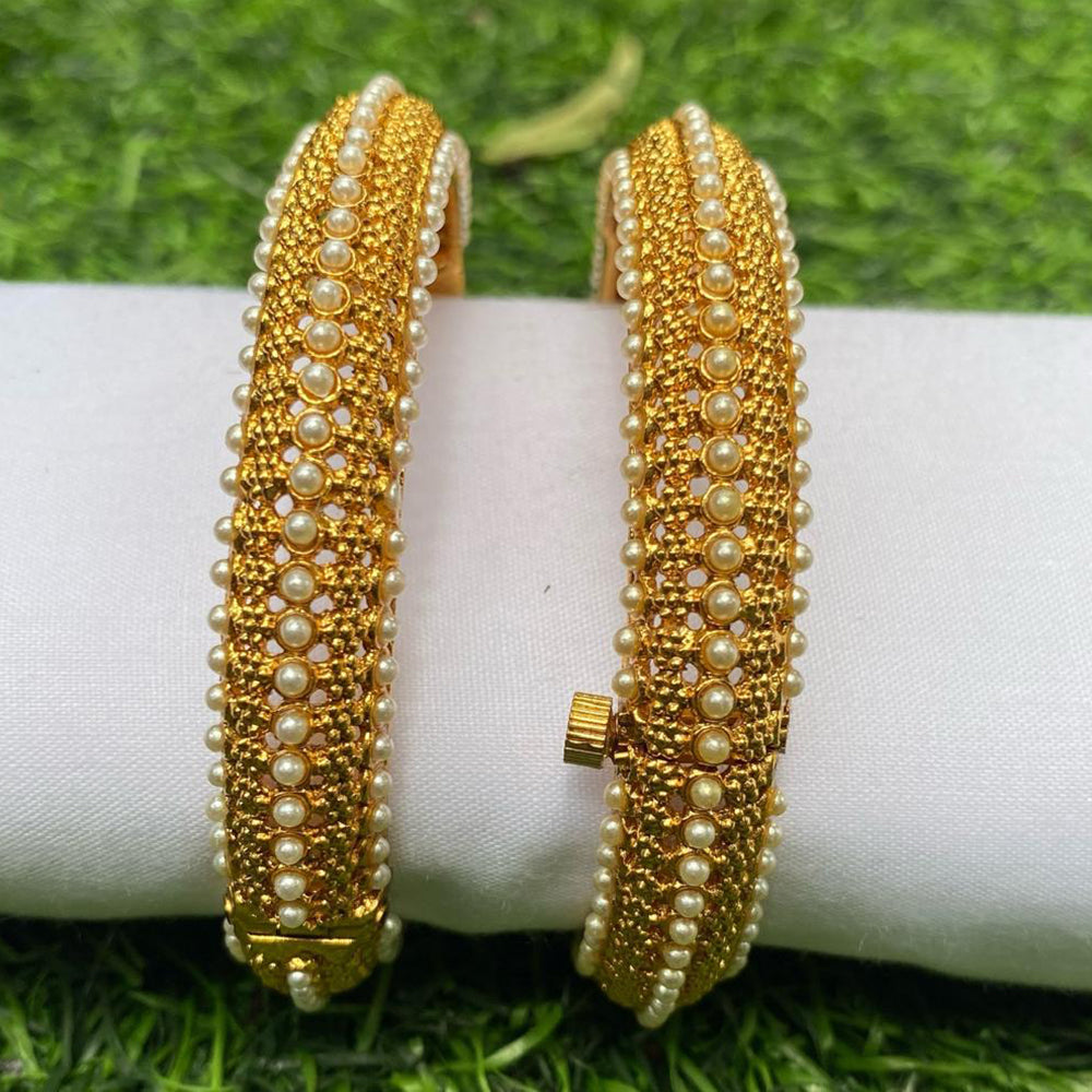Amoliya Jewels Gold Plated Pearls Openable Bangles Set