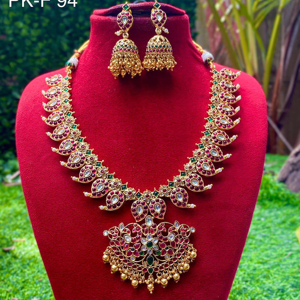 Amoliya Jewels Gold Plated Pota Stone Necklace Set
