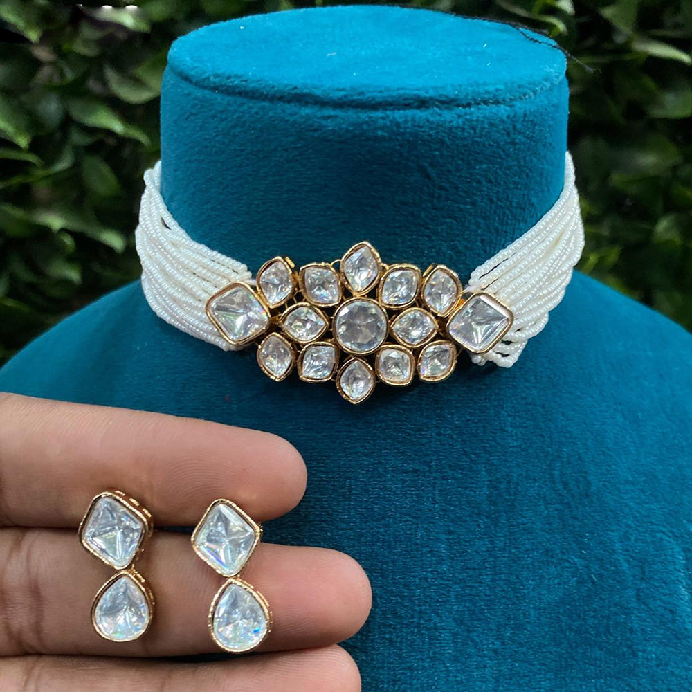 Amoliya Jewels Gold Plated Polki Kundan And Pearls Choker Necklace Set
