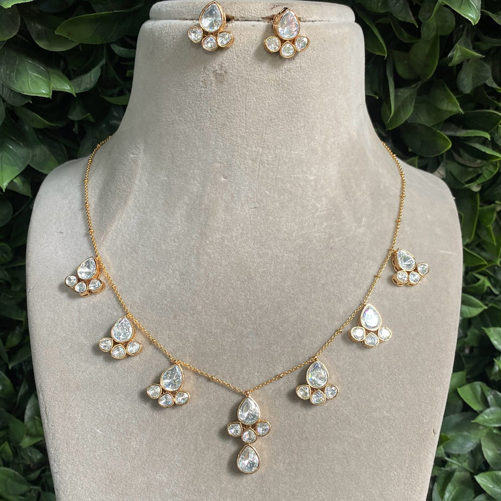 Amoliya Jewels Gold Plated Polki Kundan Necklace Set