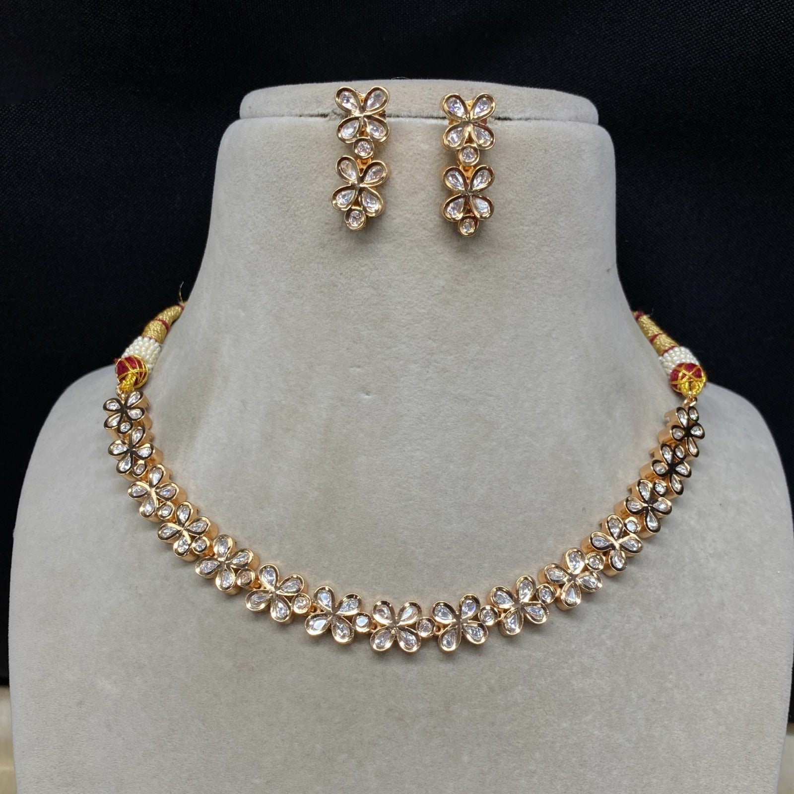 Amoliya Jewels Gold Plated Polki Kundan Necklace Set