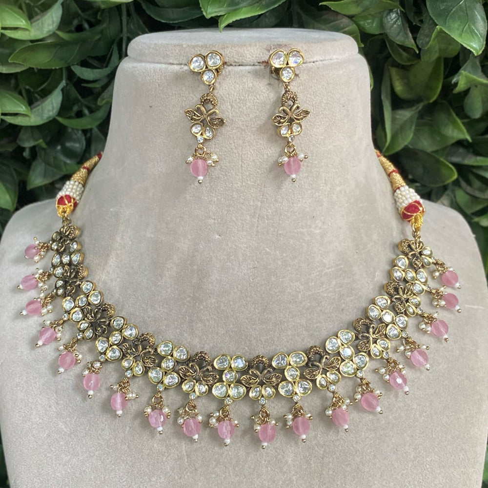 Amoliya Jewels Gold Plated Polki Kundan And Beads Necklace Set