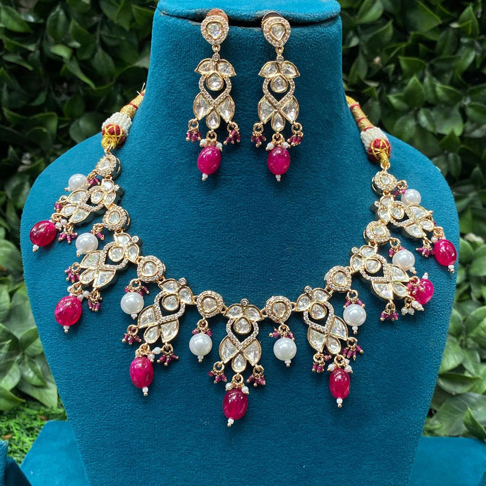 Amoliya Jewels Gold Plated Polki Kundan And Beads Necklace Set