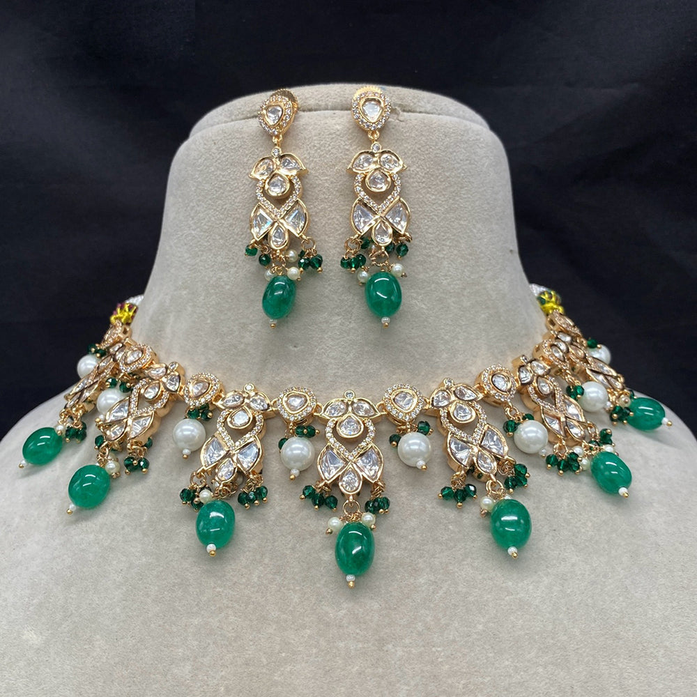 Amoliya Jewels Gold Plated Polki Kundan And Beads Necklace Set