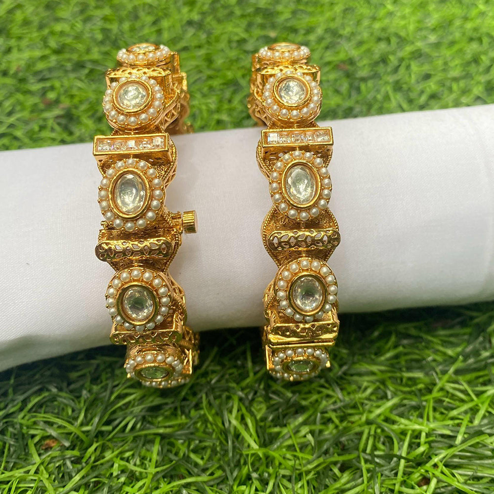 Amoliya Jewels Gold Plated Kundan And Pearl Openable Bangles Set