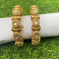 Amoliya Jewels Gold Plated Kundan And Pearl Openable Bangles Set