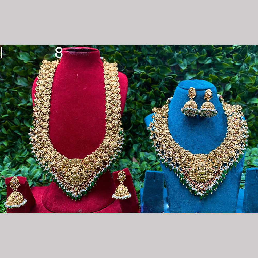 Amoliya Jewels Gold Plated Pota Stone And Pearls Temple Necklace Set