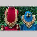 Amoliya Jewels Gold Plated Pota Stone And Pearls Temple Necklace Set