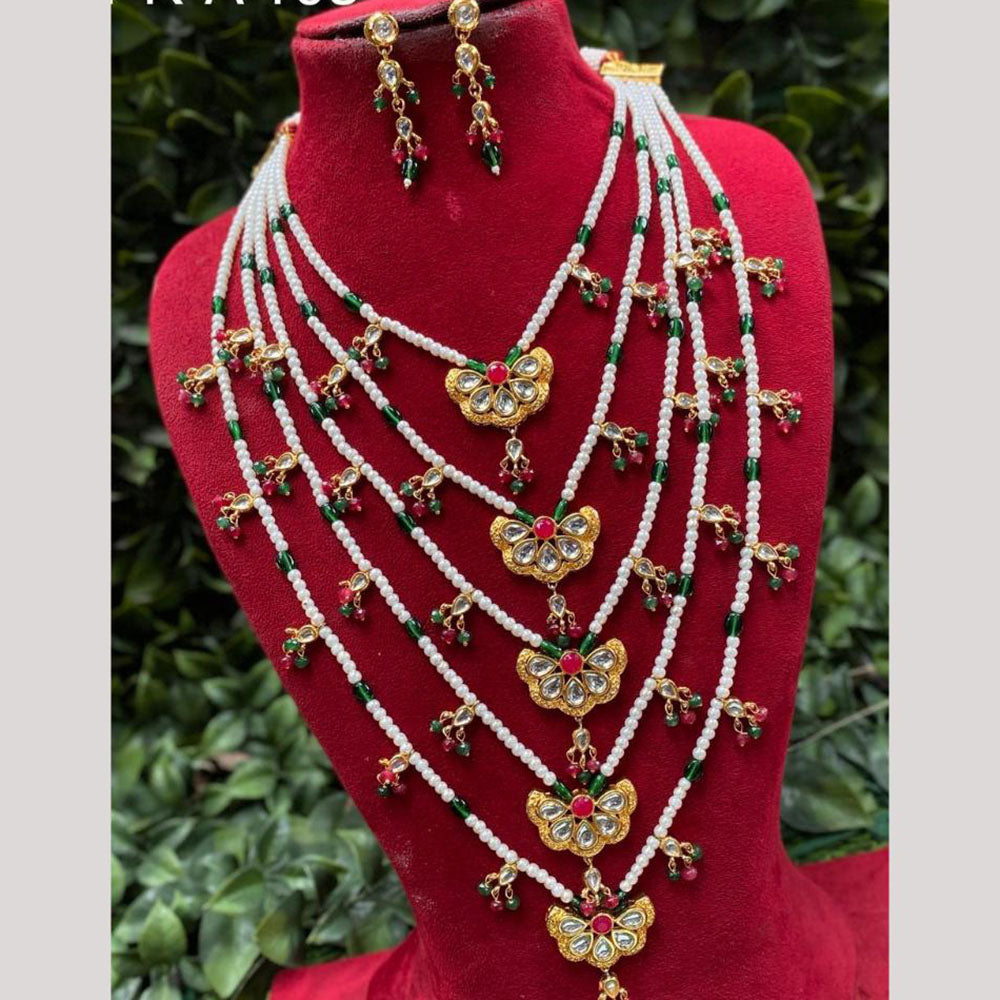 Amoliya Jewels Shimmer & Shine  Kundan And Pearl Multi Layer Long Necklace Set