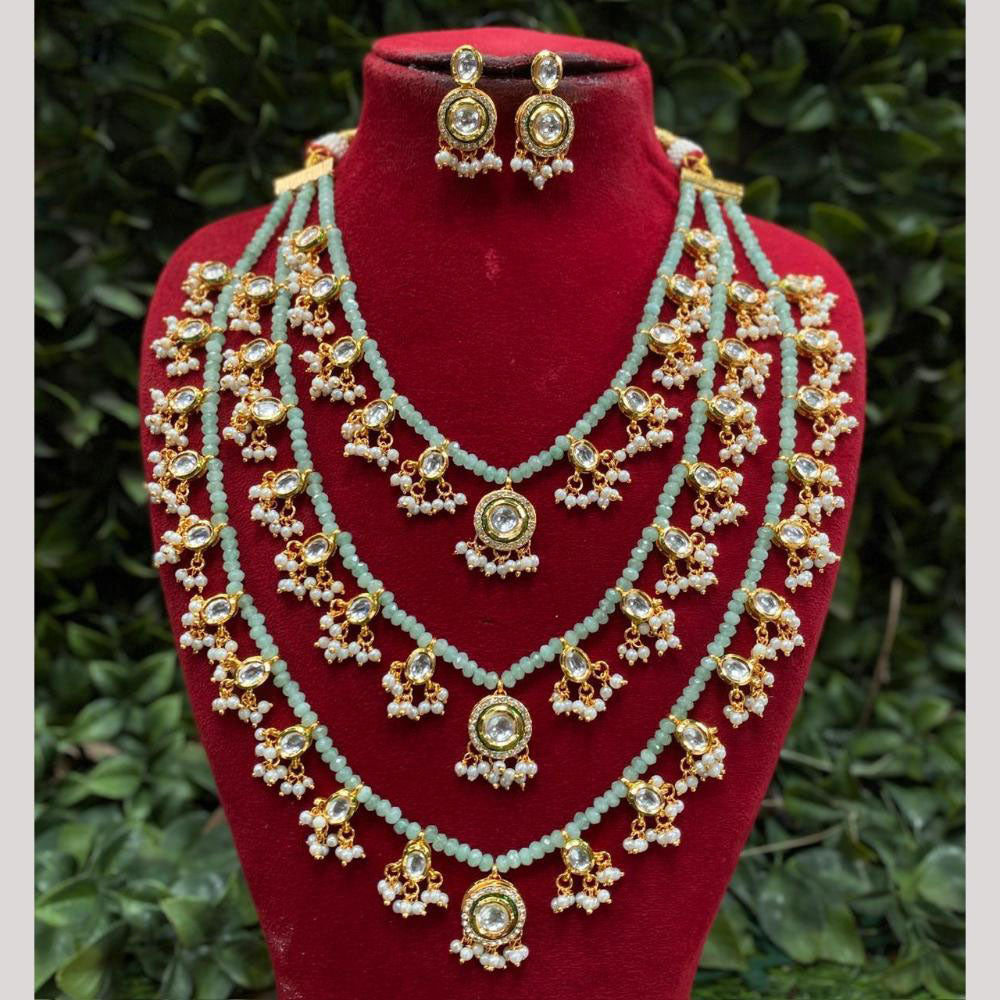 Amoliya Jewels Shimmer & Shine  Kundan And Pearl Multi Layer Long Necklace Set