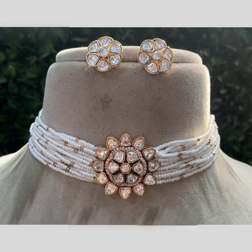 Amoliya Jewels Polki Kundan and Pearls Choker Necklace Set