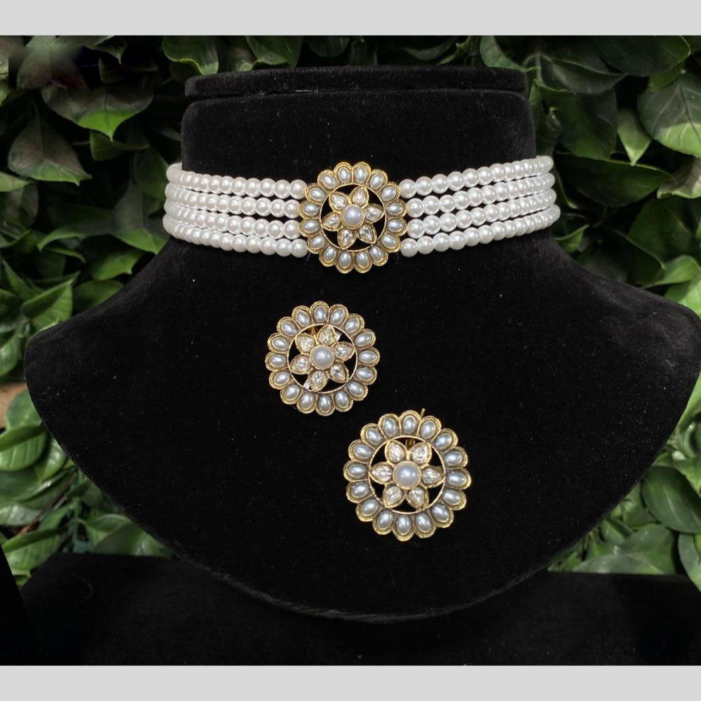 Amoliya Jewels Pearls Choker Necklace with Studs Earrings