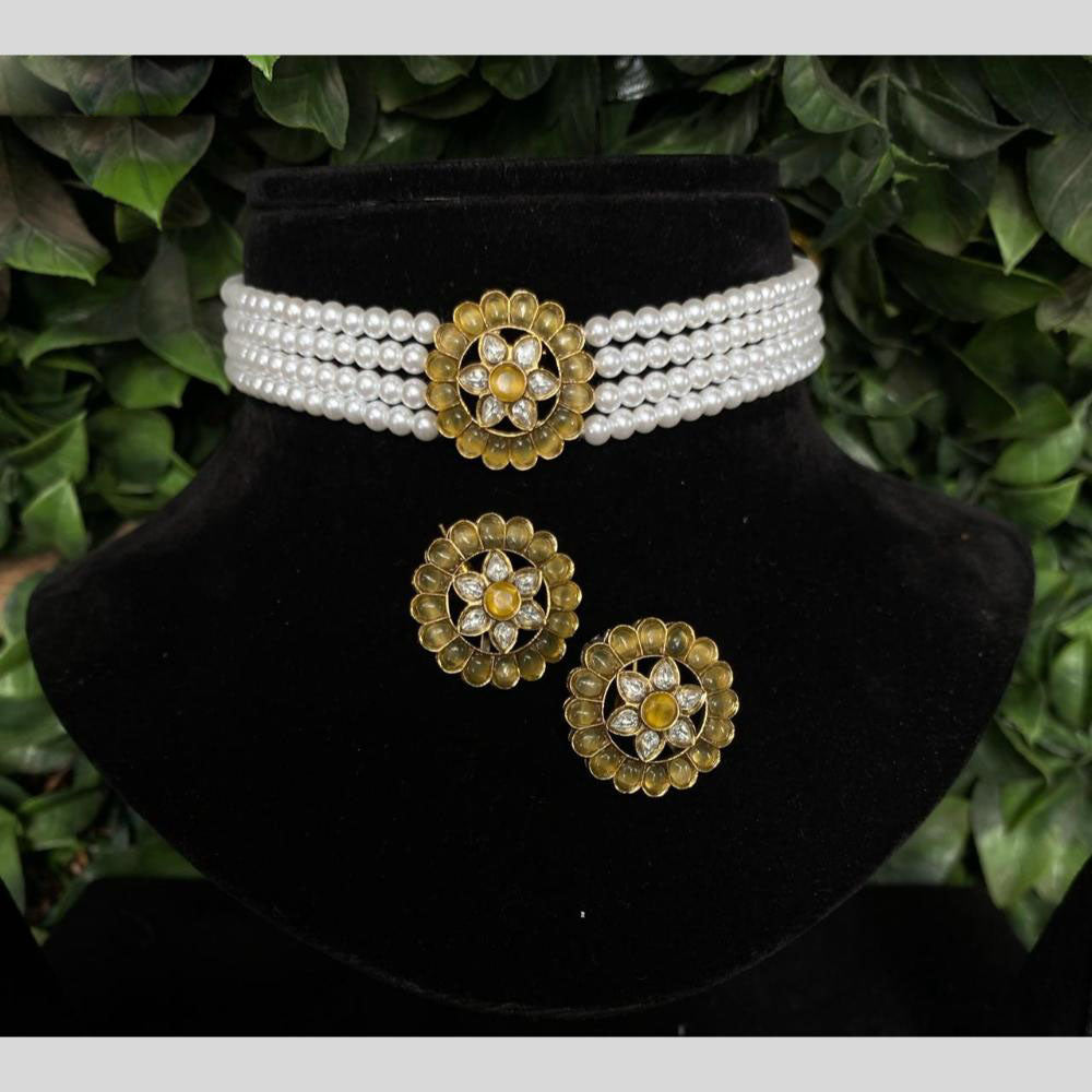 Amoliya Jewels Pearls Choker Necklace with Studs Earrings