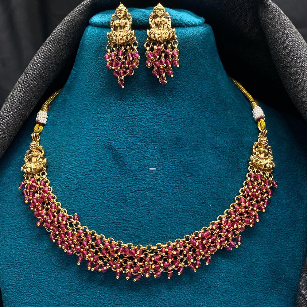 Amoliya Jewels Modern Devotion Pearl Temple Necklace Set
