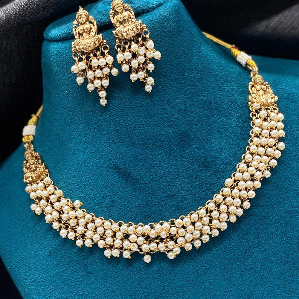 Amoliya Jewels Modern Devotion Pearl Temple Necklace Set