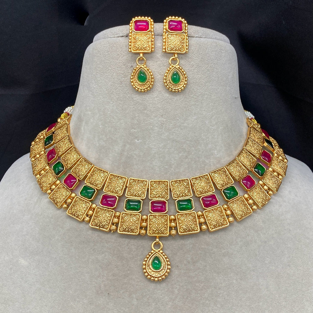 Amoliya Jewels Everyday Royal  Pota Stone Necklace Set