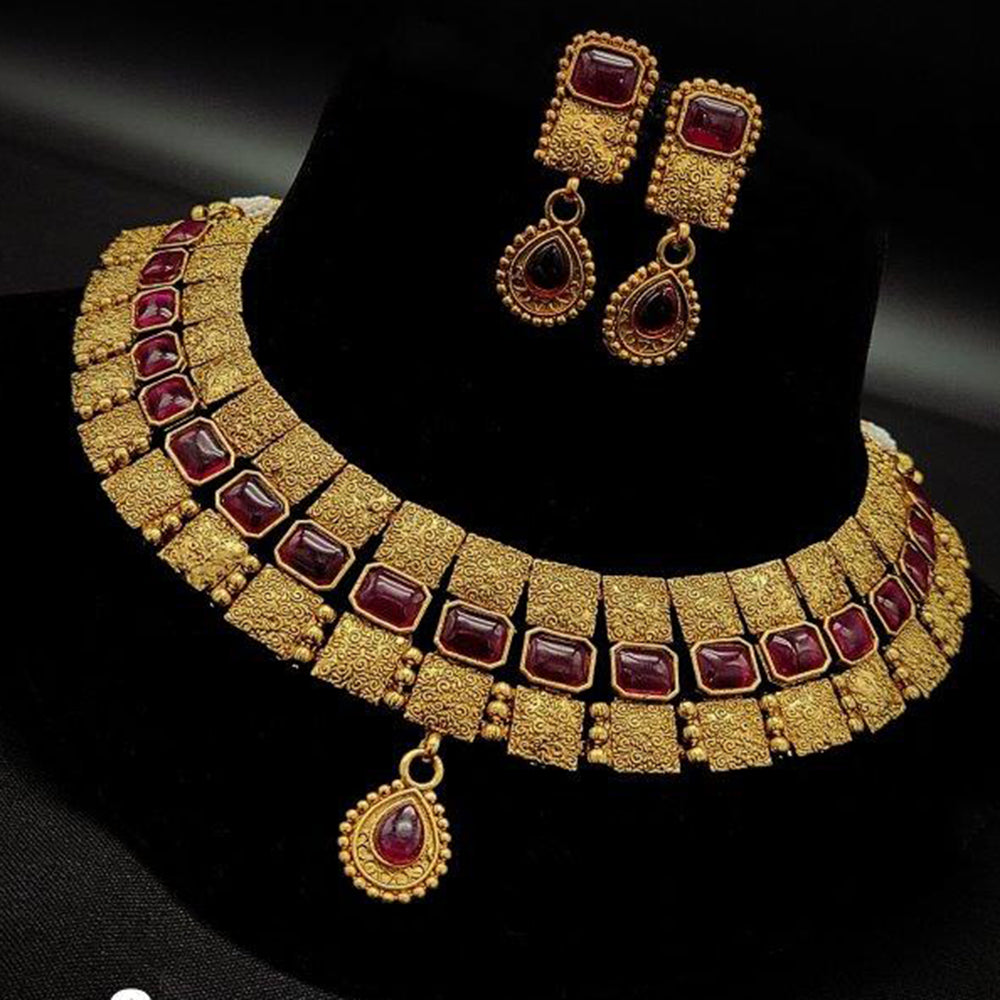 Amoliya Jewels Everyday Royal  Pota Stone Necklace Set
