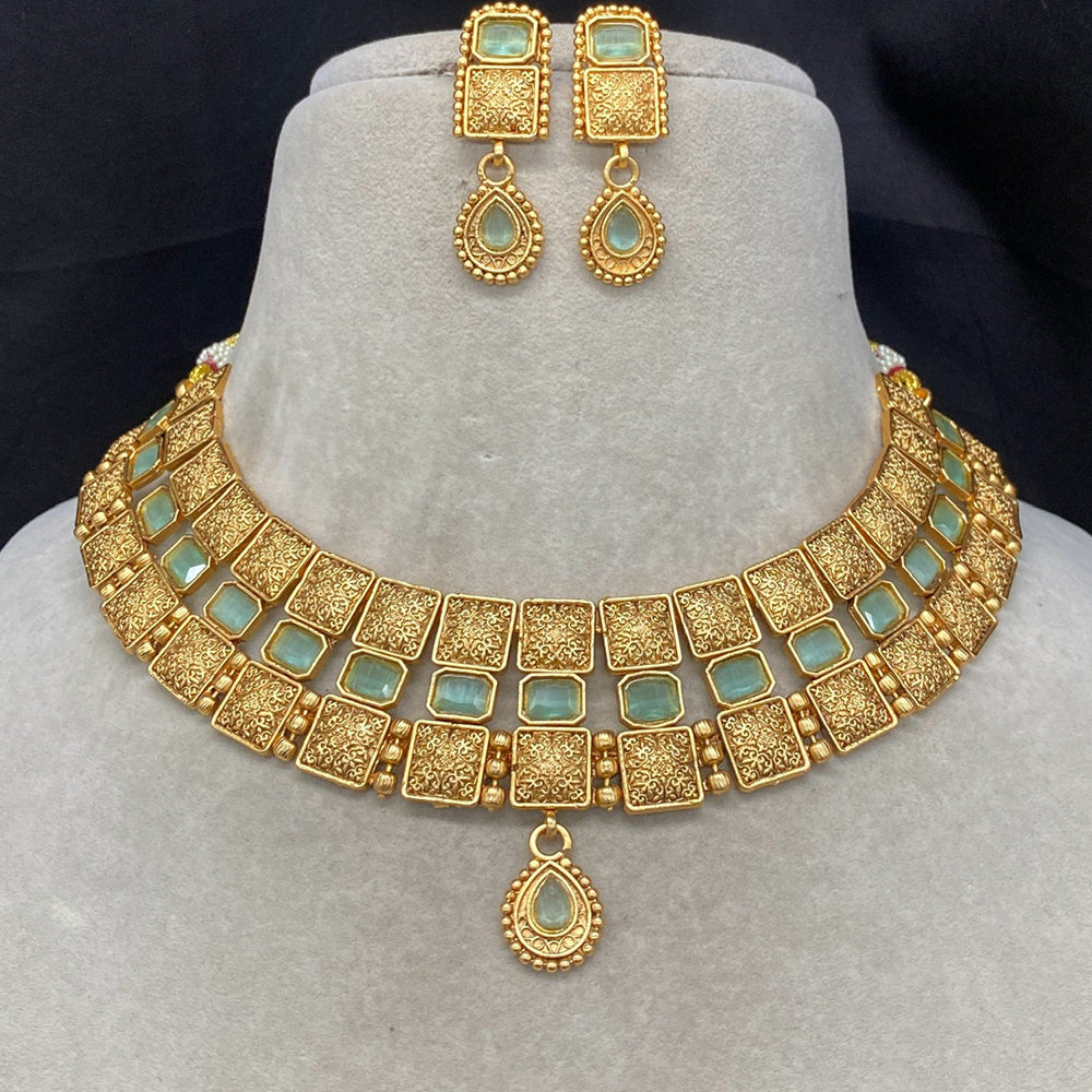 Amoliya Jewels Everyday Royal  Pota Stone Necklace Set