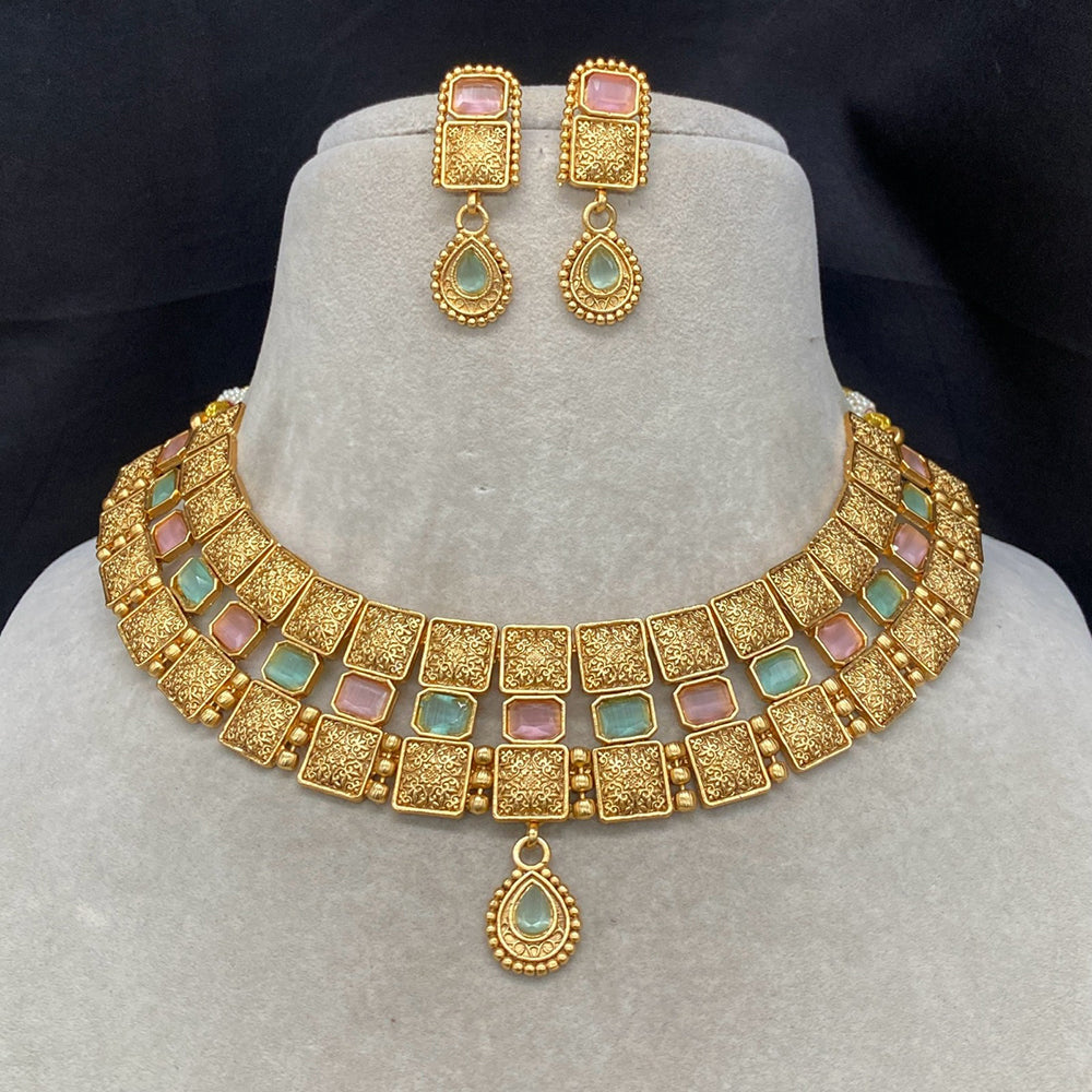 Amoliya Jewels Everyday Royal  Pota Stone Necklace Set