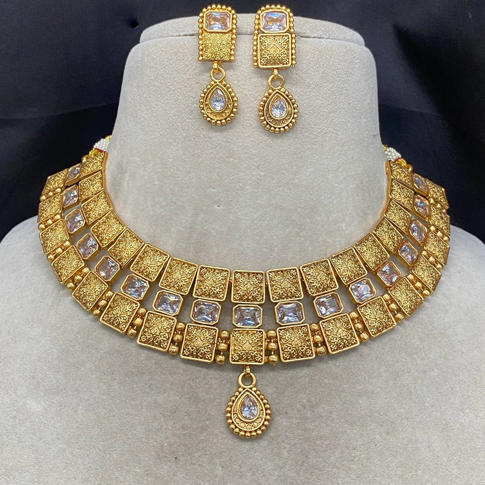 Amoliya Jewels Everyday Royal  Pota Stone Necklace Set