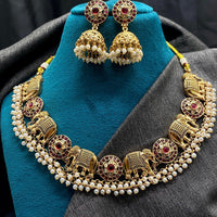 Amoliya Jewels Forest Royalty Pota Stone And Pearl Elephant Charm Necklace Set 