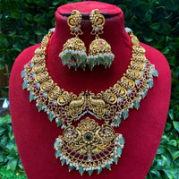 Amoliya Jewels Peacock Chic Pota Stone And Pearl Beautiful Necklace Set