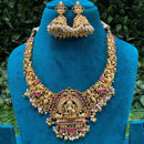 Amoliya Jewels Golden Aura Pota Stone And Pearl Temple Inspiration Necklace Set