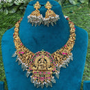 Amoliya Jewels Golden Aura Pota Stone And Pearl Temple Inspiration Necklace Set