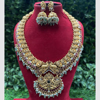 Amoliya Jewels Peacock Chic Pota Stone And Pearl Beautiful Long Necklace Set