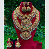 Amoliya Jewels Double Peacock Glow Pota Stone and Pearl Double Necklace Set