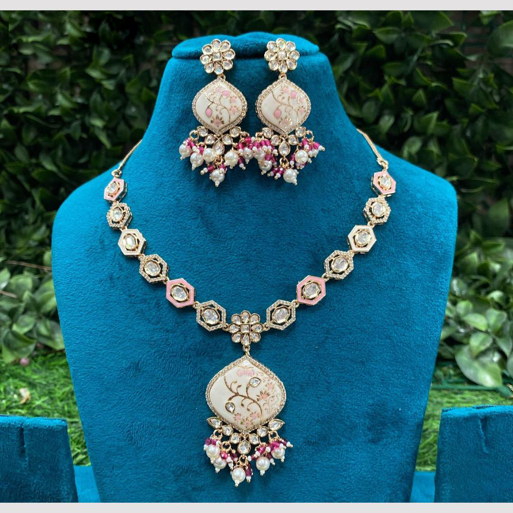 Amoliya Jewels Rang Mahal Pearl And Kundan Meenakari Elegance Necklace Set
