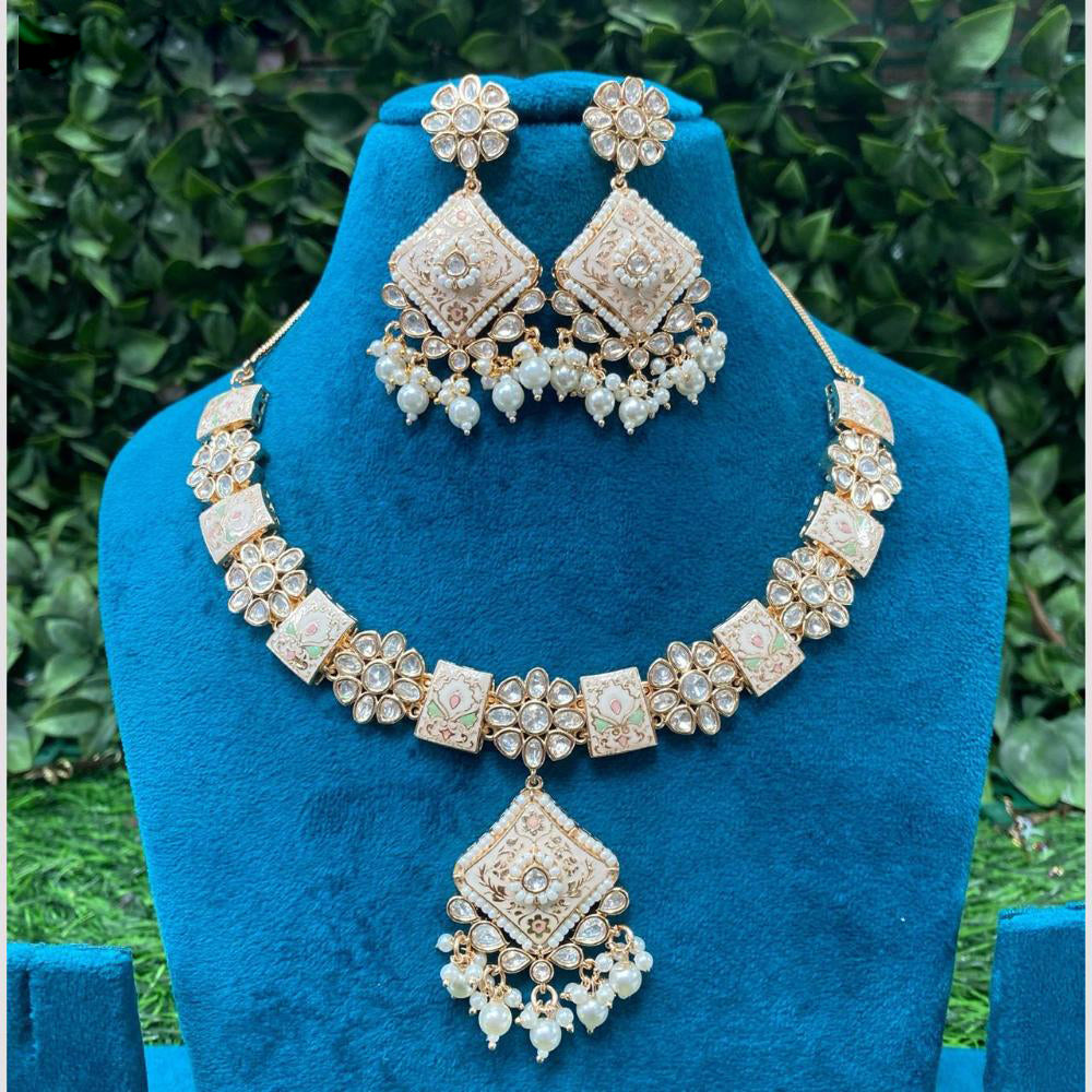 Amoliya Jewels Rang Mahal Pearl And Kundan Meenakari Elegance Necklace Set