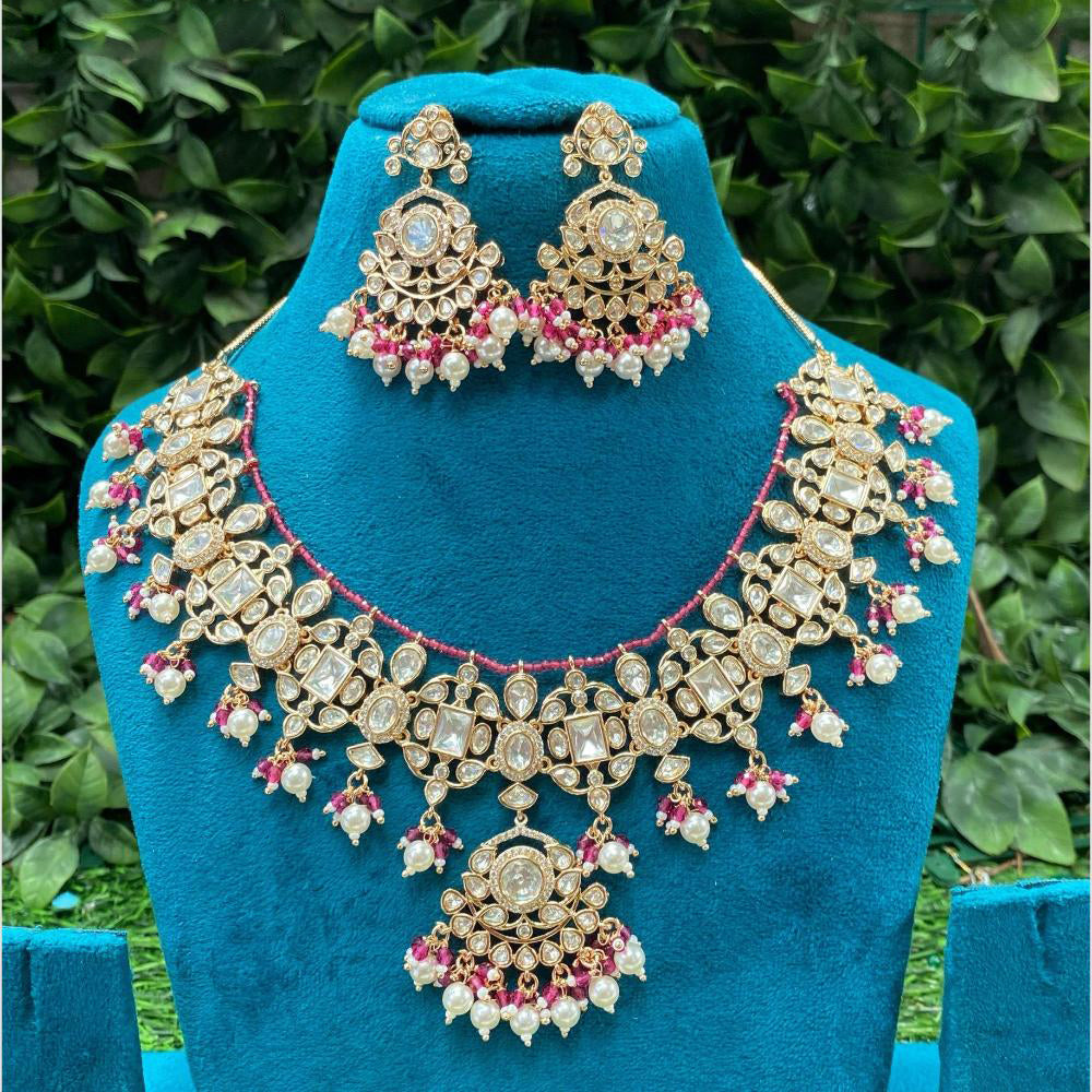 Amoliya Jewels Stunning Polki Kundan And Pearl Traditional Sparkle Necklace Set