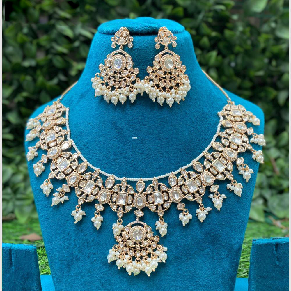 Amoliya Jewels Stunning Polki Kundan And Pearl Traditional Sparkle Necklace Set