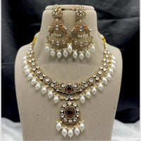 Amoliya Jewels Elegant  Kundan And Pearl Timeless Beauty Necklace Set 