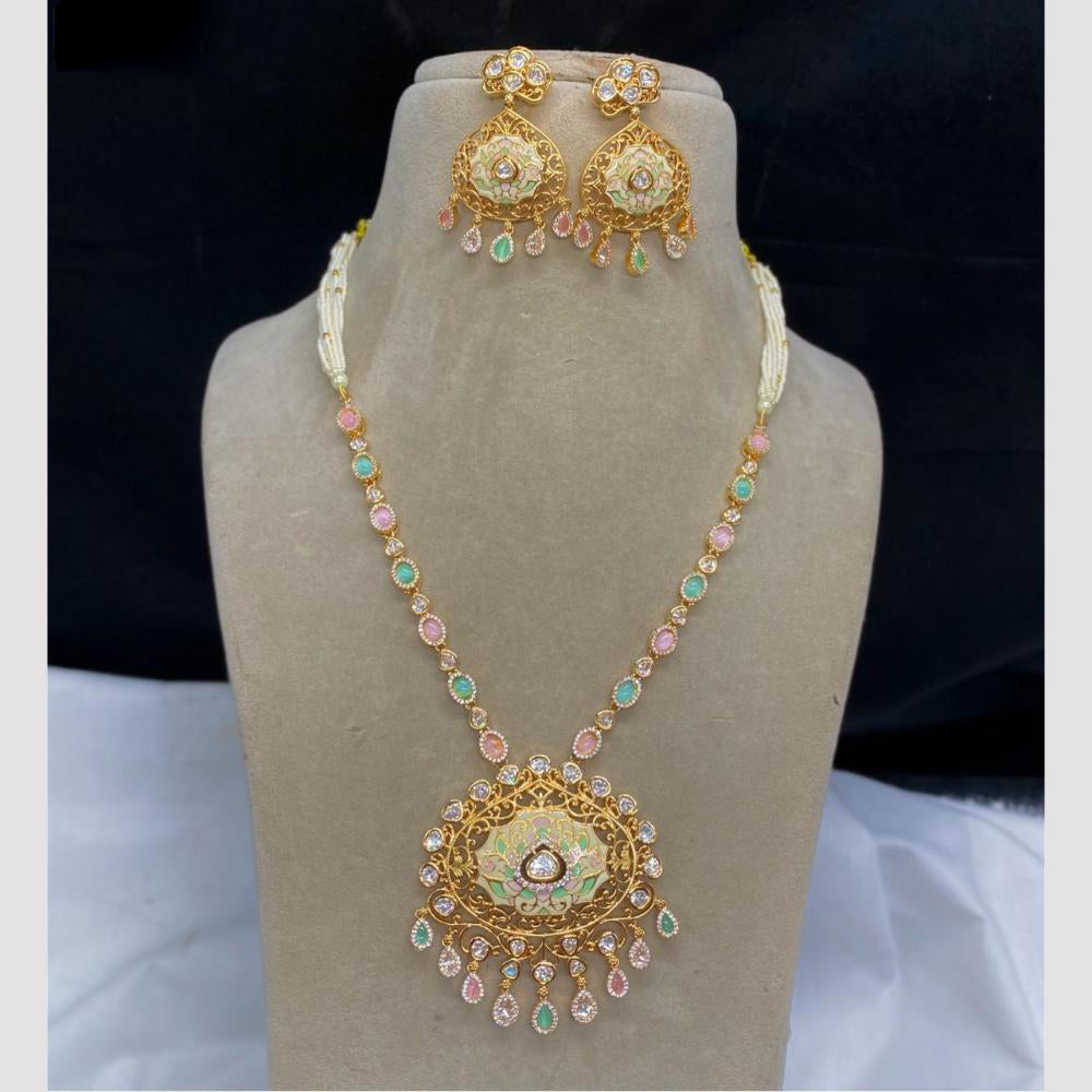 Amoliya Jewels Timeless Pota And Pearl Fusion Meenakari Long Necklace Set