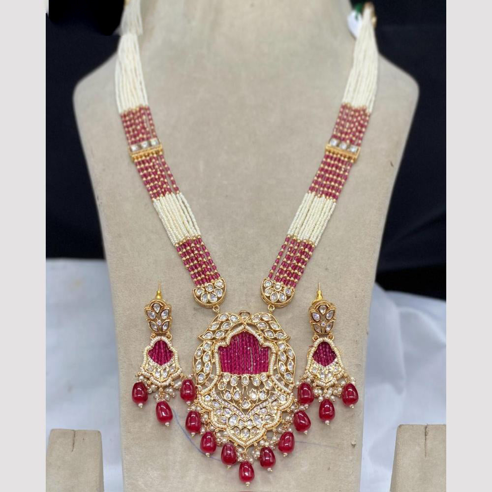 Amoliya Jewels Regal Glow Polki Kundan And Pearl  Design Long Necklace Set