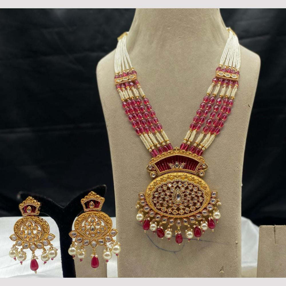 Amoliya Jewels Regal Glow Polki Kundan And Pearl  Design Long Necklace Set