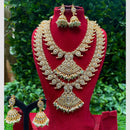 Amoliya Jewels Elegant Layers Kundan And  Pearl Double Necklace Set 