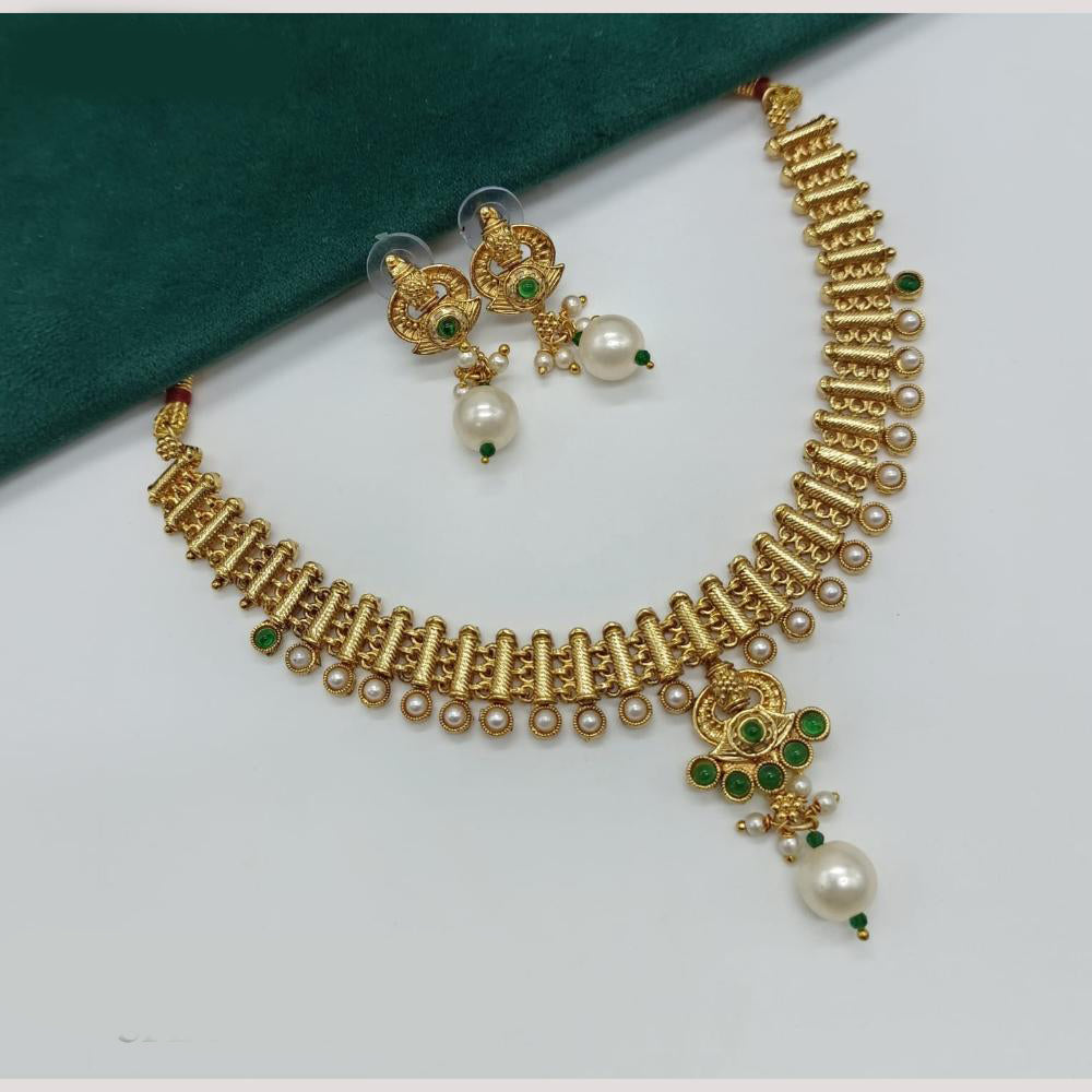 Amoliya Jewels Enchanted Pota Stone& Pearl Classic Necklace Set