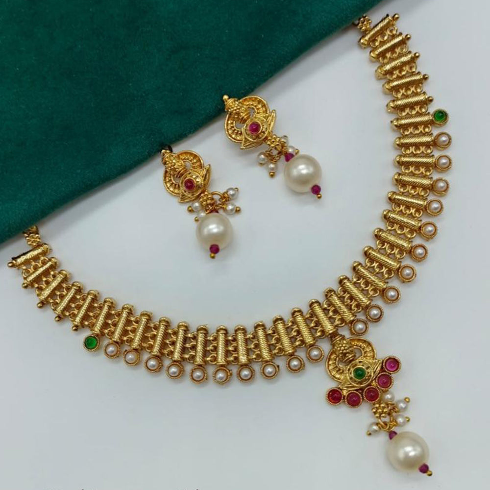 Amoliya Jewels Enchanted Pota Stone& Pearl Classic Necklace Set