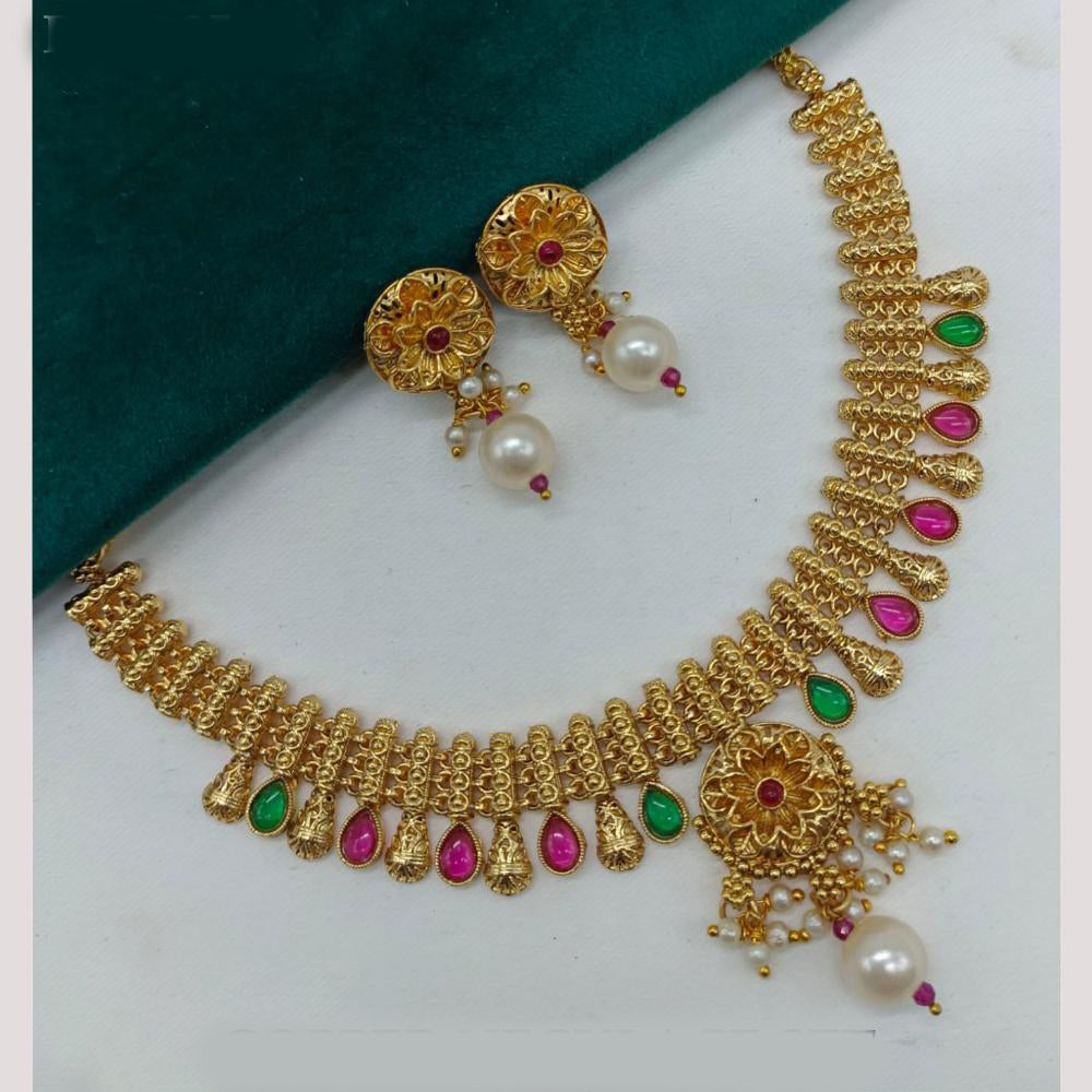 Amoliya Jewels Enchanted Pota Stone& Pearl Classic Necklace Set
