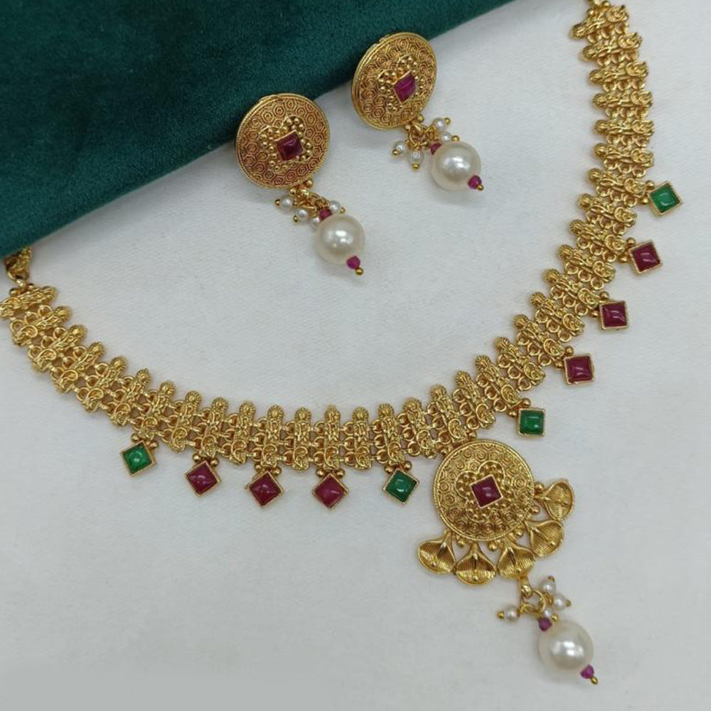 Amoliya Jewels Enchanted Pota Stone& Pearl Classic Necklace Set