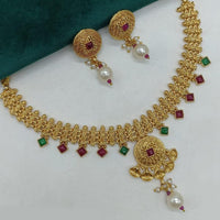 Amoliya Jewels Enchanted Pota Stone& Pearl Classic Necklace Set