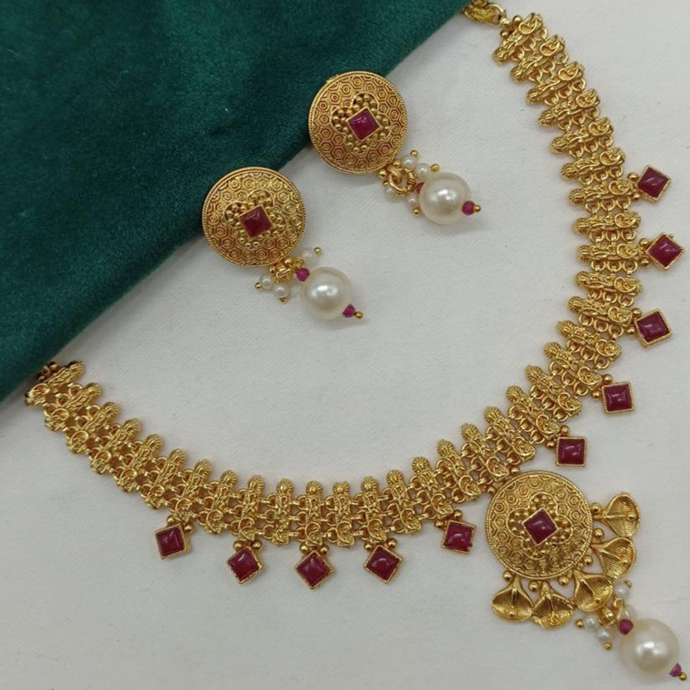 Amoliya Jewels Enchanted Pota Stone& Pearl Classic Necklace Set