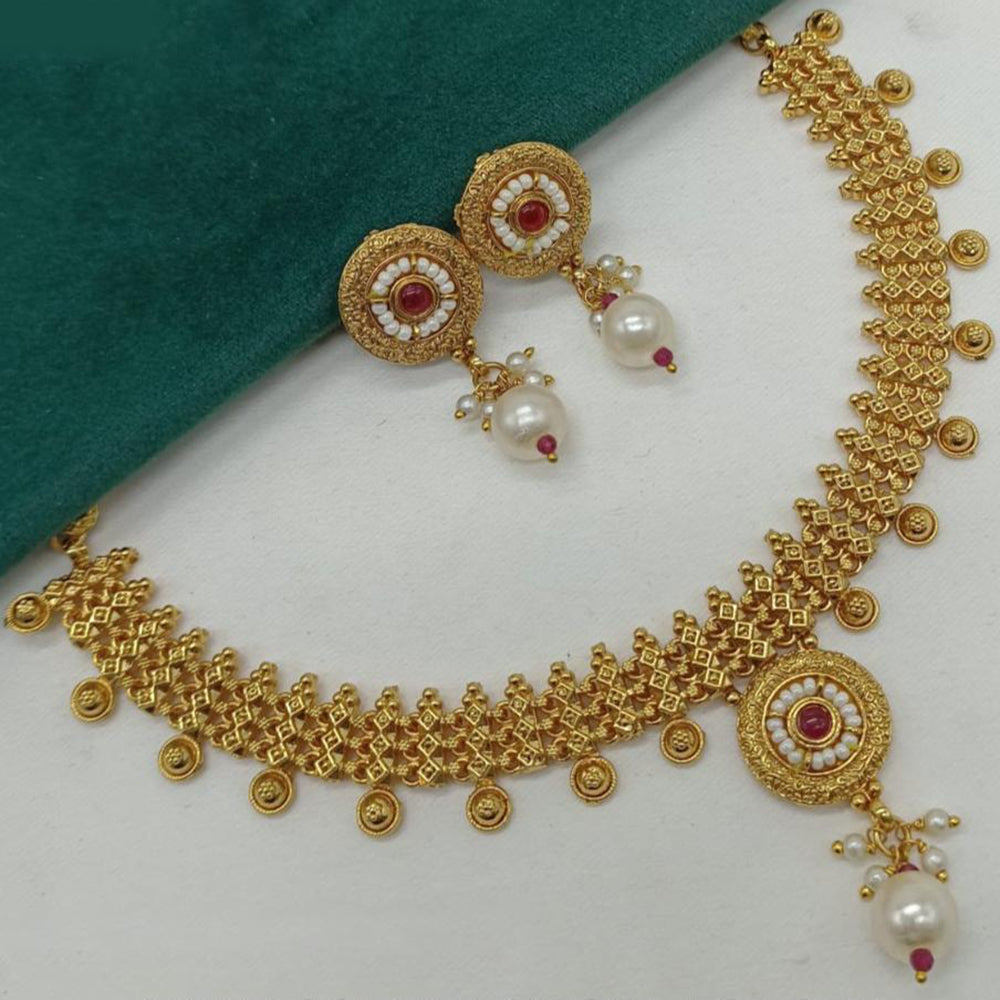 Amoliya Jewels Enchanted Pota Stone& Pearl Classic Necklace Set